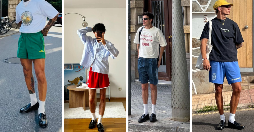masc outfit info with soccer shorts